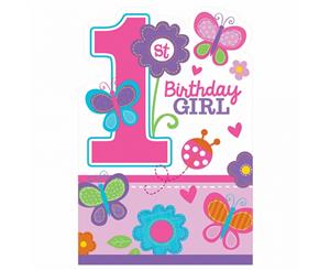 Amscan 1St Birthday Girl Die-Cut Postcard Party Invites (Pink/Purple) - SG7787