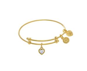 April Heart Shape CZ Birthstone Charm Adjustable Bangle Girls Bracelet - White