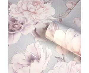 Belgravia Decor Stella Geometric Floral Glitter Wallpaper Blush Pink/Grey (9753)