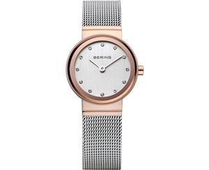 Bering Ladies Classic Collection Rose Gold Case Silver Dial Silver Milanese Strap Swarovski Elements