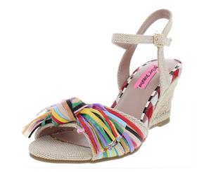 Betsey Johnson Womens Lizzie Fabric Open Toe Natural MultiColor Size 5.0