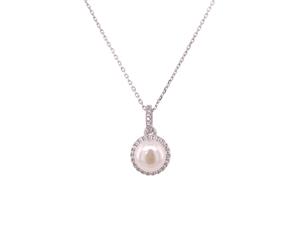 Bevilles Sterling Silver Shell Pearl Cubic Zirconia Necklace Pendant