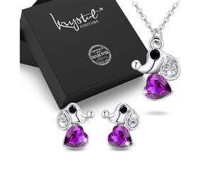 Boxed Cute Elephant Necklace and Earrings Set Embellished with Swarovski Crystals