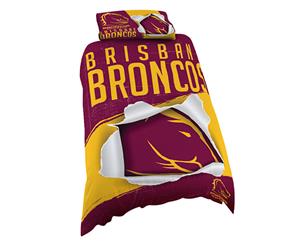 Brisbane Broncos NRL Logo Design Quilt Doona Cover - Single Size