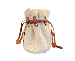 Bucket Bag Plush Drawstring Crossbody Bag - Brown