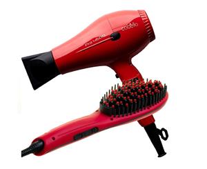 Cabello Pro 4600 Hair Dryer + Glow Straightening Brush - Red