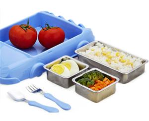 Car Shaped Stainless Steel Divided Dinner Plate and Cutlery Set - Blue