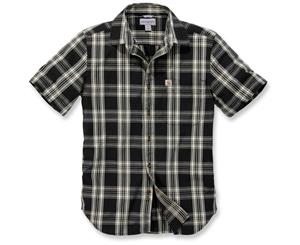 Carhartt Mens Short Sleeve Essential Open Collar Plaid Shirt - Black