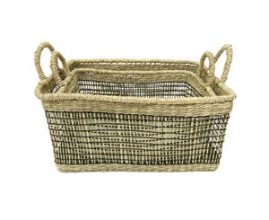 Casa Regalo Sea Grass Rectangle Open Black & Natural Weave Baskets