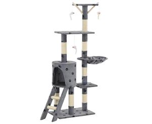 Cat Tree with Sisal Scratching Posts 138cm Grey Paw Prints Play Tower