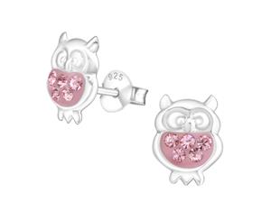 Children's Silver Light Rose Owl Crystal Ear Studs