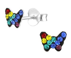 Children's Sterling Silver Rainbow Crystal Butterfly Stud Earrings