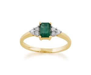 Classic Baguette Emerald & Diamond Ring in 9ct Yellow Gold