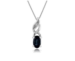 Classic Oval Sapphire & Diamond Pendant in 9ct White Gold