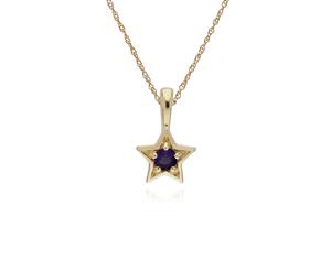 Classic Single Stone Round Amethyst Star Pendant in 9ct Yellow Gold