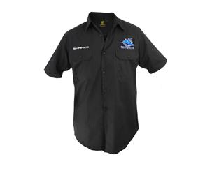 Cronulla Sharks NRL Short Sleeve Button Work Shirt BLACK