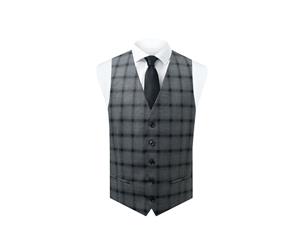 Dobell Mens Grey Vest Regular Fit Black Multi-Stripe Windowpane Check