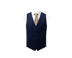 Dobell Mens Navy Vest Regular Fit Blue Pinstripe