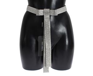 Dolce & Gabbana Black Silk Clear Crystal Waist Belt