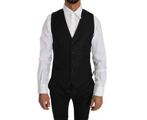 Dolce & Gabbana Black Solid Wool Silk Waistcoat Vest