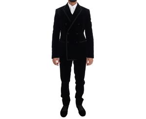 Dolce & Gabbana Black Velvet Double Breasted Slim Suit