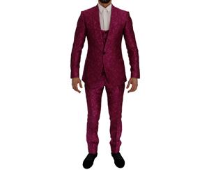 Dolce & Gabbana Pink Jacquard 3 Piece Slim Fit Suit