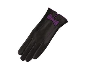 Eastern Counties Leather Womens/Ladies Bow And Stitch Detail Leather Gloves (Black/Purple) - EL212