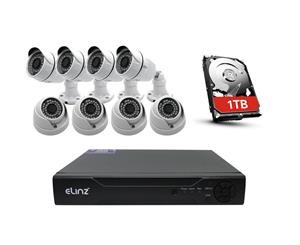 Elinz 8CH CCTV Security Camera DVR 1080P Face Detection 4x Bullet 4x Dome 1TB