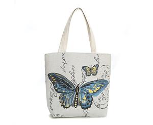 Embroidery Butterfly Women's Canvas Tote Bag - Blue