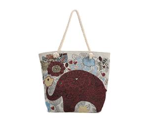 Embroidery Elephant Canvas Shopping Bag