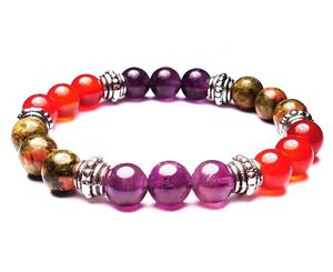 Endometriosis Support Healing Crystal Gemstone Bracelet - Handcrafted - Amethyst Carnelian and Unakite 8mm