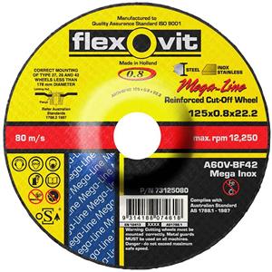 Flexovit 125 x 0.8 x 22.2mm Steel & Stainless Depressed Centre Cut Off Disc - MEGA INOX