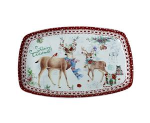 French Country Chic Kitchen Elegant Serving Plate CHRISTMAS REINDEER New