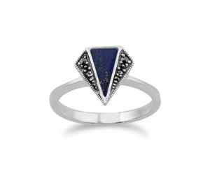 Gemondo 925 Sterling Silver Lapis Lazuli & Marcasite Art Deco Ring