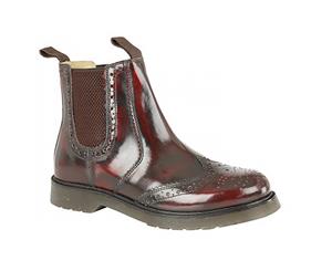 Grafters Mens Hi-Shine Leather Brogue Gusset Dealer Boots (Oxblood) - DF1196