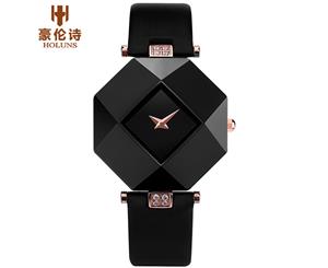 HOLUNS Men's Watch Luxury Quartz Watch Women's Dress Octagon Ceramic Wrist Watches Gift for Men-Black