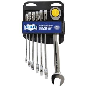 HRD 7 Piece Metric 8 18mm Ratcheting Open End Spanner Set