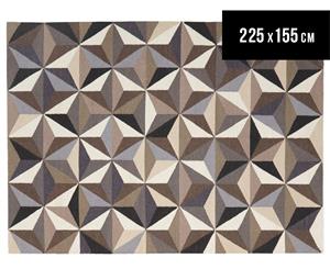 Hannah Pure Wool Flatweave 3D Design 225x155cm Medium Rug - Grey