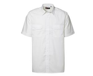 Id Mens Loose Fitting Short Sleeve Pilot Uniform Shirt (White) - ID167