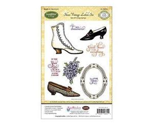 Justrite Papercraft Cling Stamp Set Shoes Vintage Labels 6 9Pcs