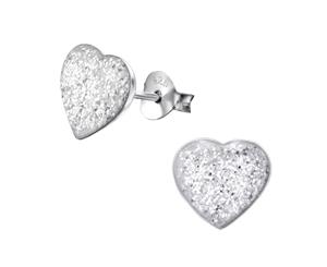 Kids Silver Heart White Glitter Colorful Earrings