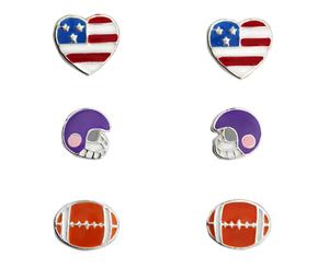 Kids Sterling Silver Football Soccer Earrings - 3 Pairs