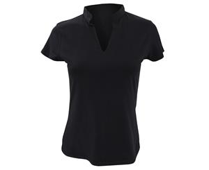 Kustom Kit Ladies Corporate Short Sleeve V-Neck Mandarin Collar Top (Black) - BC638