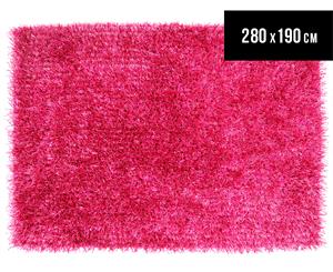 London Metallic 280x190cm Chunky & Thin Shag Rug - Magenta