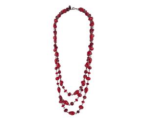 Lovisa Red Gunmetal Triple Row Mixed Bead Necklace