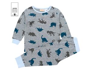 MeMaster - Junior Boys Dinosaur AOP Pyjama Set - Grey