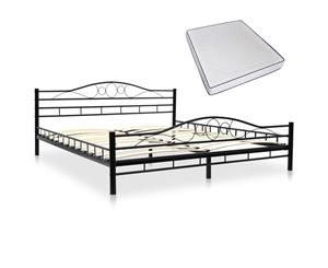 Metal Bed Memory Foam Mattress 183x203cm Black Curl Design King Size