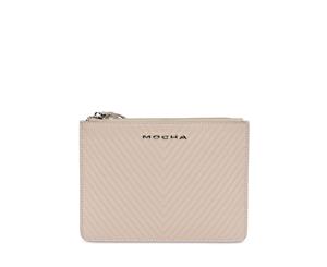 Mocha Chevron Zip Top Leather Clutch - Blush