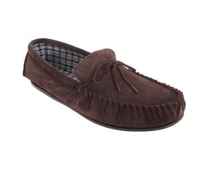 Mokkers Mens Bruce Real Suede Moccasin Slippers (Dark Brown) - DF816