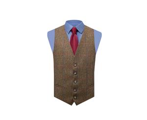 Moon Mens Brown Overcheck Tweed Vest Regular Fit 100% Wool